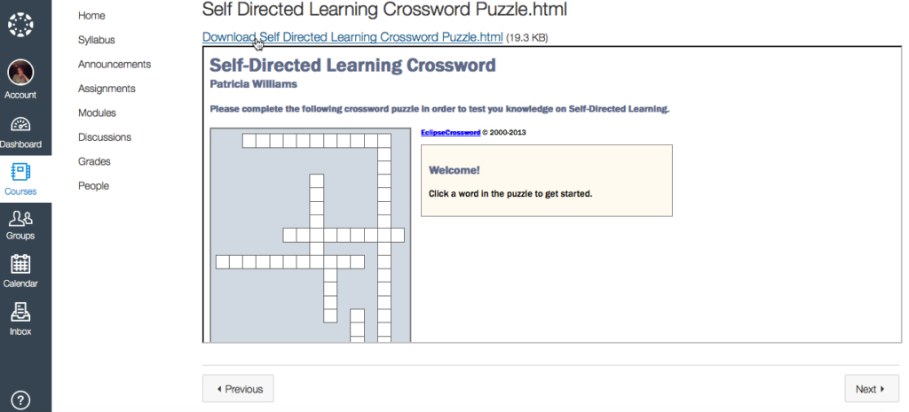 Self-directed learning crossword puzzle